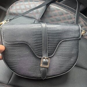 Black Croc-Embossed Crossbody Bag